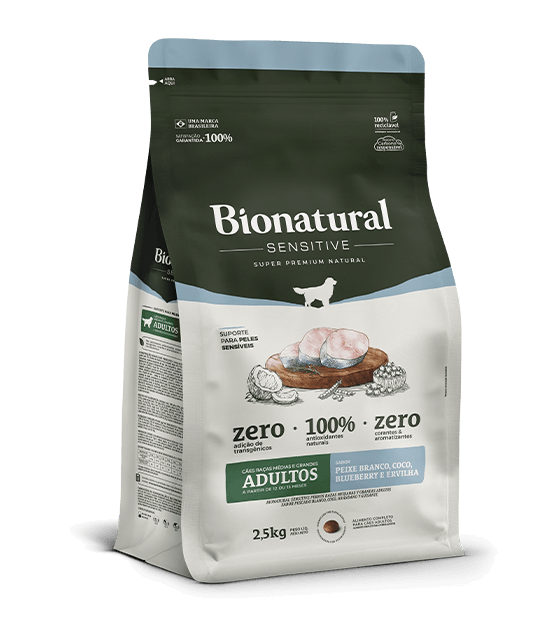 BIONATURAL SENSITIVE CÃES RAÇAS MEDIAS E GRANDES ADULTOS SABOR PEIXE BRANCO
