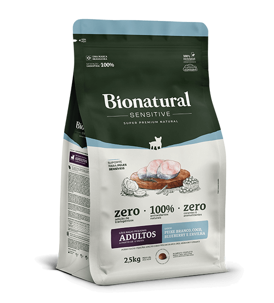 BIONATURAL SENSITIVE CÃES RAÇAS PEQUENAS ADULTOS SABOR PEIXE BRANCO