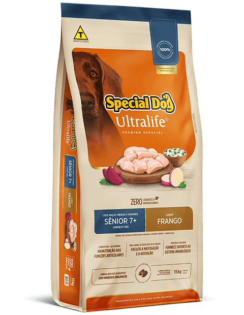 SPECIAL DOG ULTRALIFE CÃES RAÇAS MÉDIAS E GRANDES SÊNIOR 7+ SABOR FRANGO